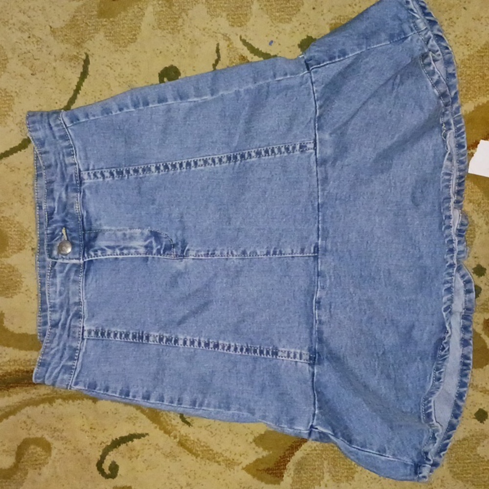 High Waisted Frilly Denim Skirt